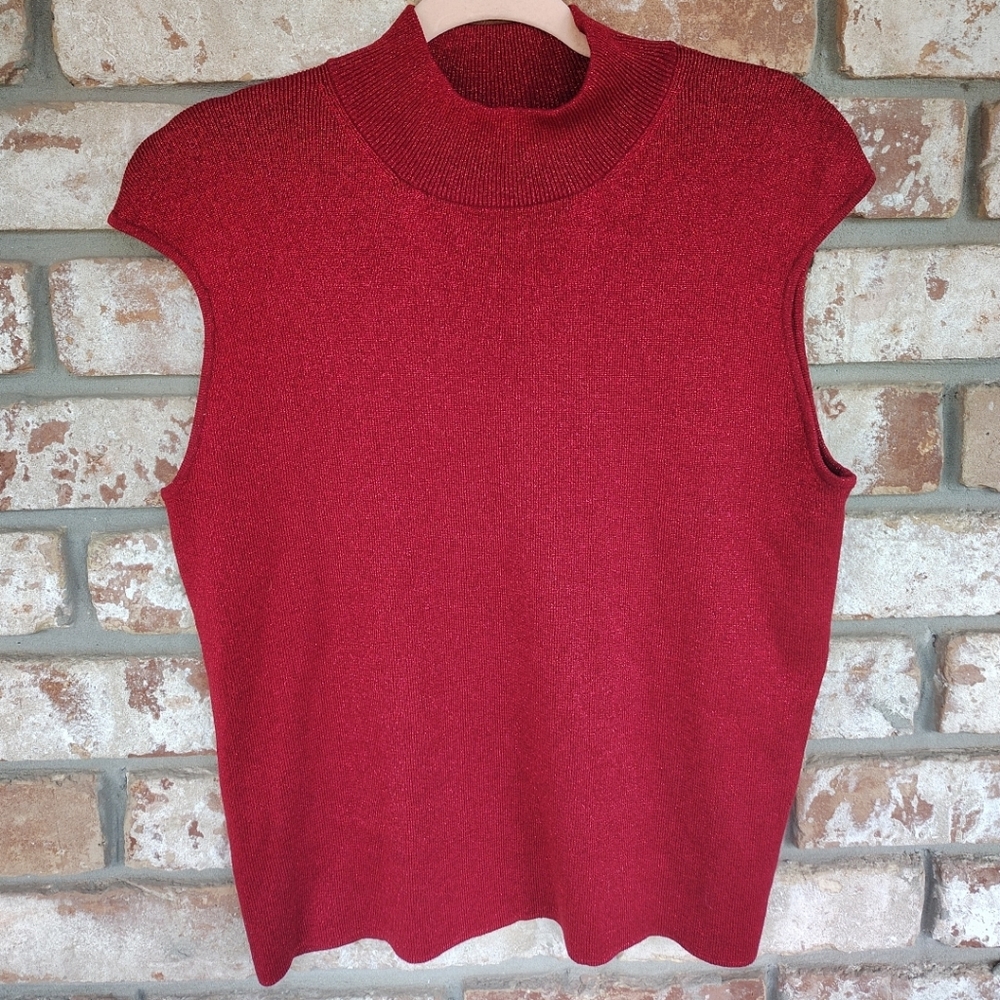 Coldwater Creek Red Sparkle Mock Neck Sleeveless Sweater Tank Top XXL Silk Blend